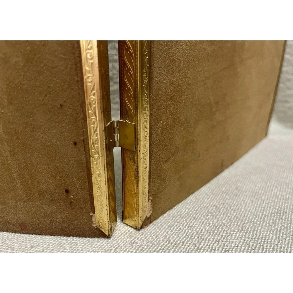Vintage Gold Double Folding Picture Frame 8x10 Hinged Embossed Metal Tabletop